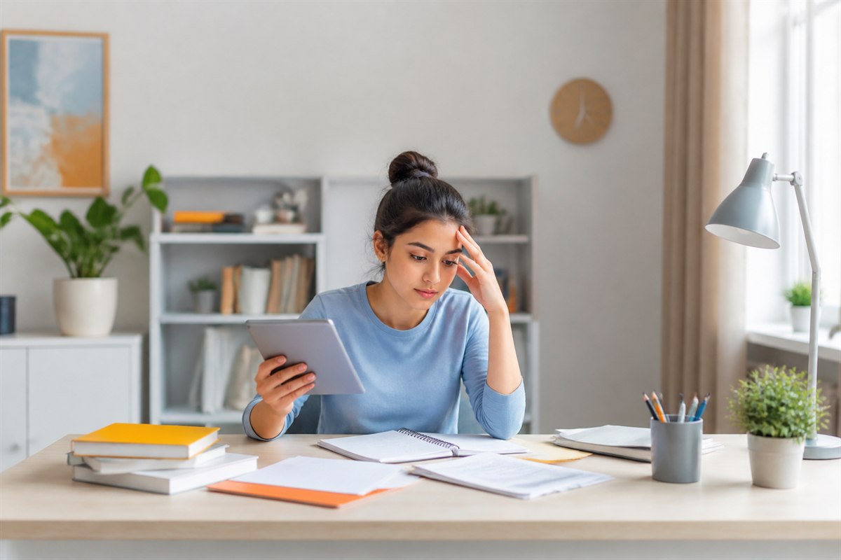 Young person completing a stress self-assessment with calm adult support