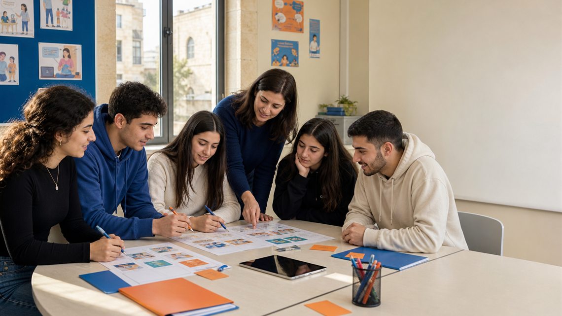 LARA volunteers preparing a digital safety activity with young people