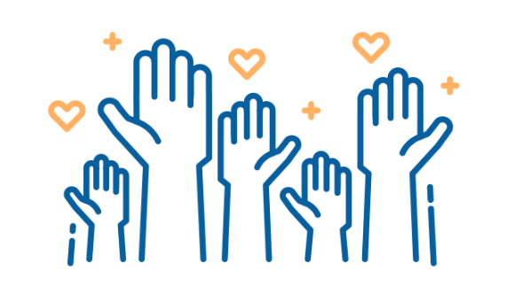 Illustration of raised hands representing LARA volunteers supporting safer digital communities